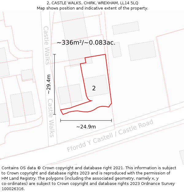 2, CASTLE WALKS, CHIRK, WREXHAM, LL14 5LQ: Plot and title map