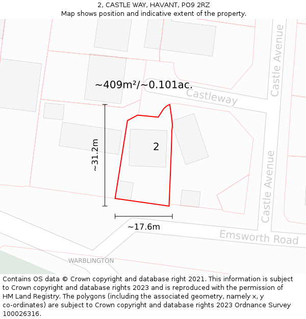 2, CASTLE WAY, HAVANT, PO9 2RZ: Plot and title map