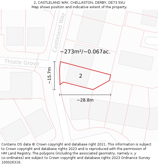 2, CASTLELAND WAY, CHELLASTON, DERBY, DE73 5XU: Plot and title map