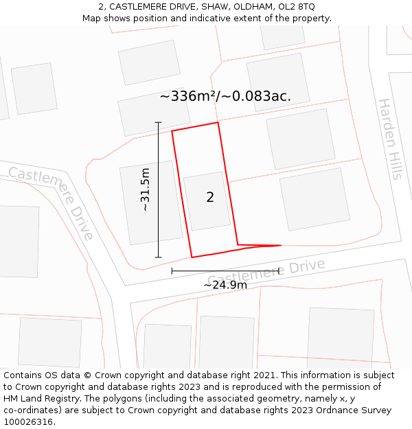 2, CASTLEMERE DRIVE, SHAW, OLDHAM, OL2 8TQ: Plot and title map