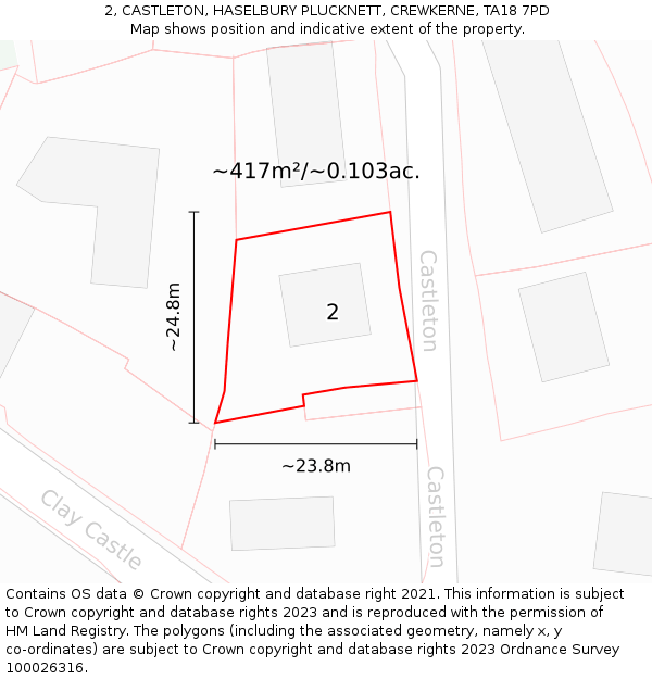 2, CASTLETON, HASELBURY PLUCKNETT, CREWKERNE, TA18 7PD: Plot and title map