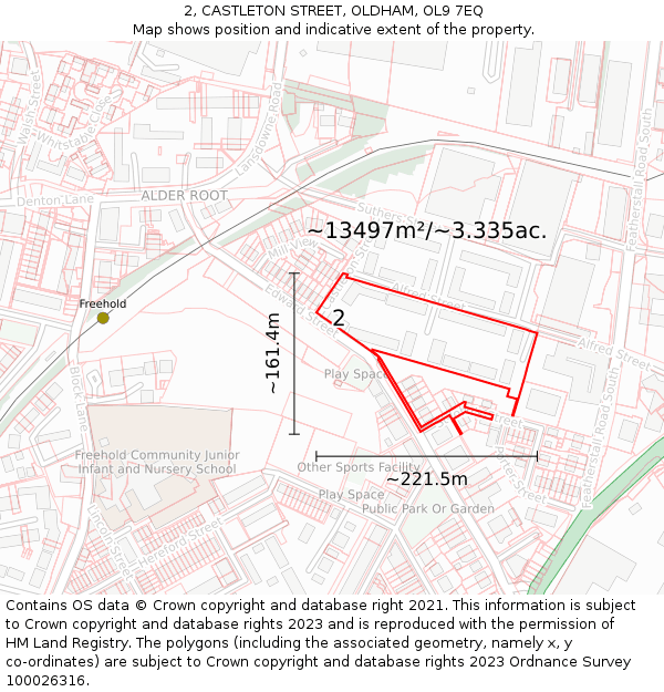2, CASTLETON STREET, OLDHAM, OL9 7EQ: Plot and title map