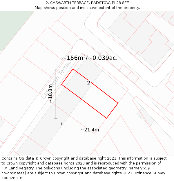 2, CASWARTH TERRACE, PADSTOW, PL28 8EE: Plot and title map
