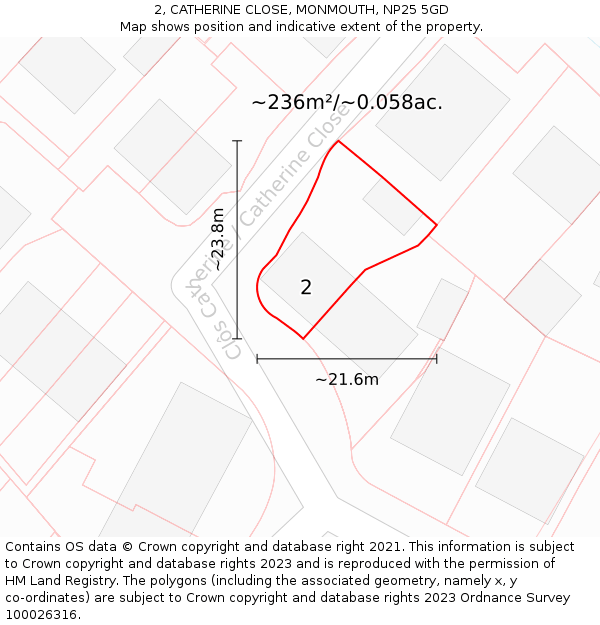 2, CATHERINE CLOSE, MONMOUTH, NP25 5GD: Plot and title map