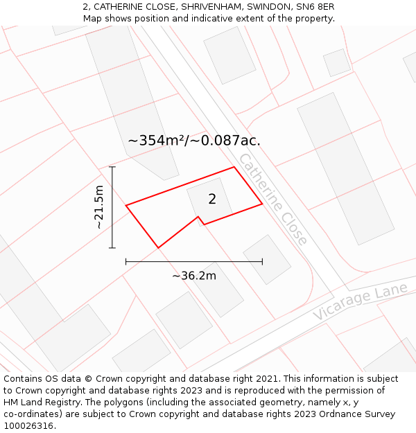 2, CATHERINE CLOSE, SHRIVENHAM, SWINDON, SN6 8ER: Plot and title map