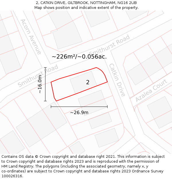 2, CATKIN DRIVE, GILTBROOK, NOTTINGHAM, NG16 2UB: Plot and title map