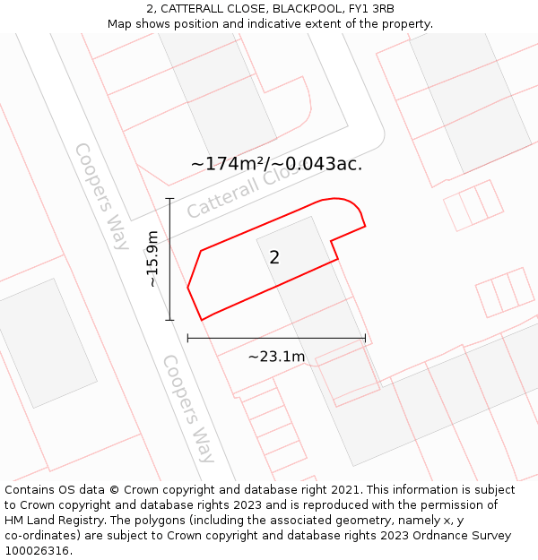2, CATTERALL CLOSE, BLACKPOOL, FY1 3RB: Plot and title map