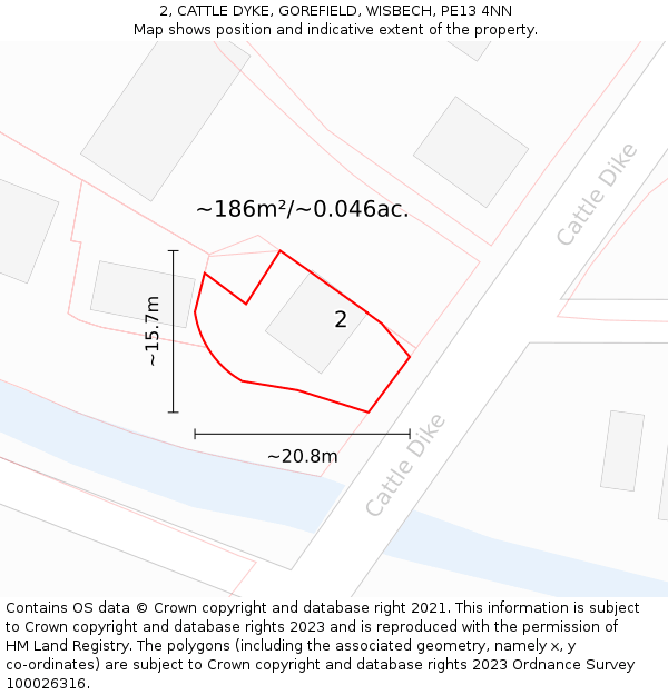 2, CATTLE DYKE, GOREFIELD, WISBECH, PE13 4NN: Plot and title map