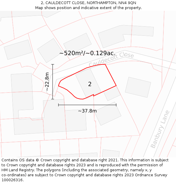 2, CAULDECOTT CLOSE, NORTHAMPTON, NN4 9QN: Plot and title map