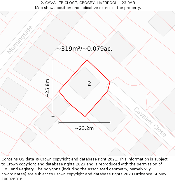 2, CAVALIER CLOSE, CROSBY, LIVERPOOL, L23 0AB: Plot and title map