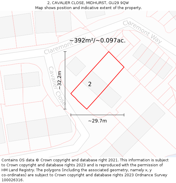 2, CAVALIER CLOSE, MIDHURST, GU29 9QW: Plot and title map