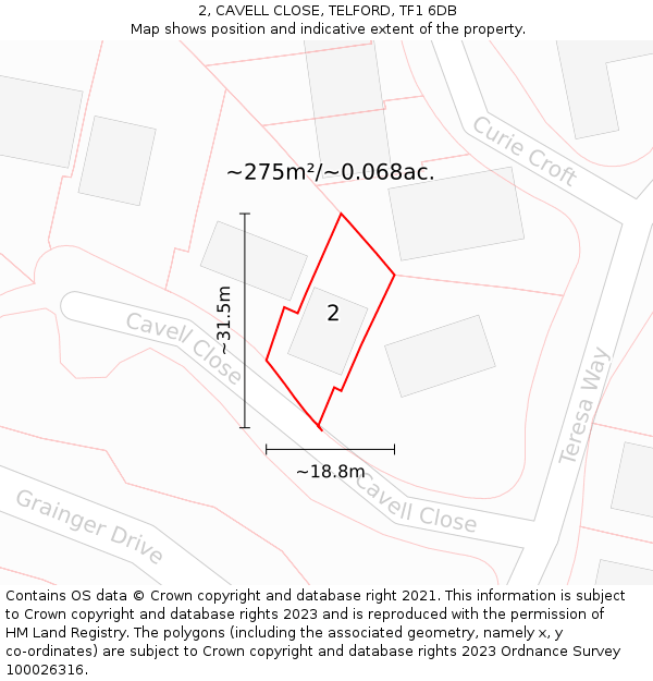 2, CAVELL CLOSE, TELFORD, TF1 6DB: Plot and title map