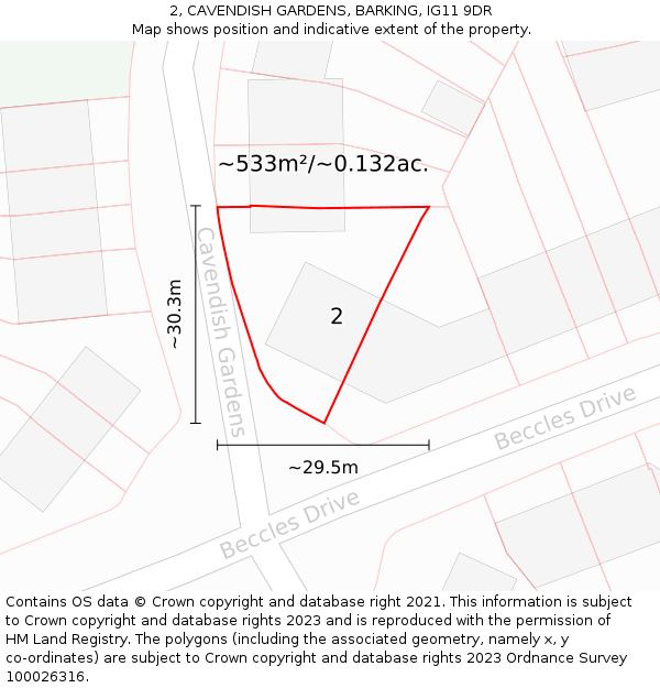 2, CAVENDISH GARDENS, BARKING, IG11 9DR: Plot and title map