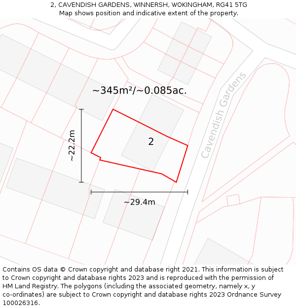 2, CAVENDISH GARDENS, WINNERSH, WOKINGHAM, RG41 5TG: Plot and title map
