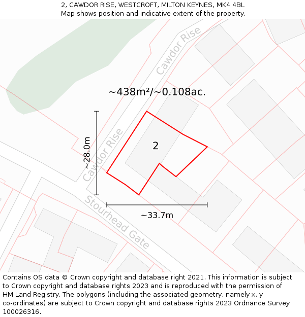 2, CAWDOR RISE, WESTCROFT, MILTON KEYNES, MK4 4BL: Plot and title map