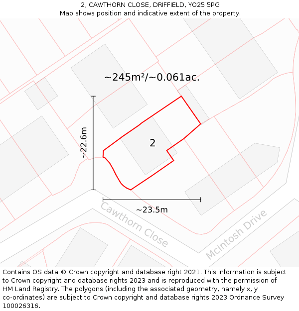 2, CAWTHORN CLOSE, DRIFFIELD, YO25 5PG: Plot and title map