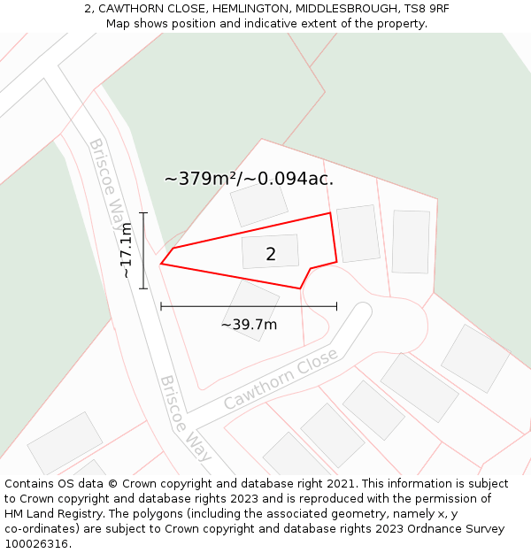 2, CAWTHORN CLOSE, HEMLINGTON, MIDDLESBROUGH, TS8 9RF: Plot and title map