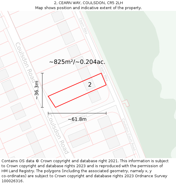 2, CEARN WAY, COULSDON, CR5 2LH: Plot and title map