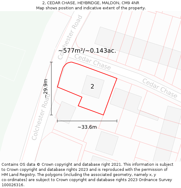 2, CEDAR CHASE, HEYBRIDGE, MALDON, CM9 4NR: Plot and title map
