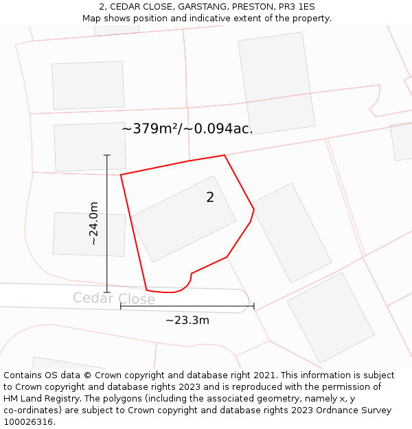 2, CEDAR CLOSE, GARSTANG, PRESTON, PR3 1ES: Plot and title map