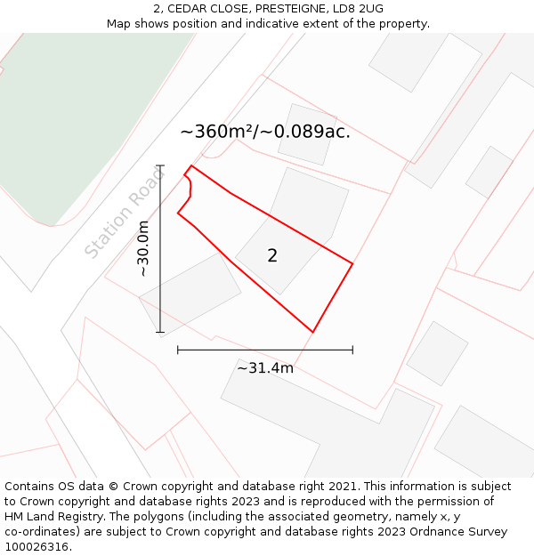 2, CEDAR CLOSE, PRESTEIGNE, LD8 2UG: Plot and title map