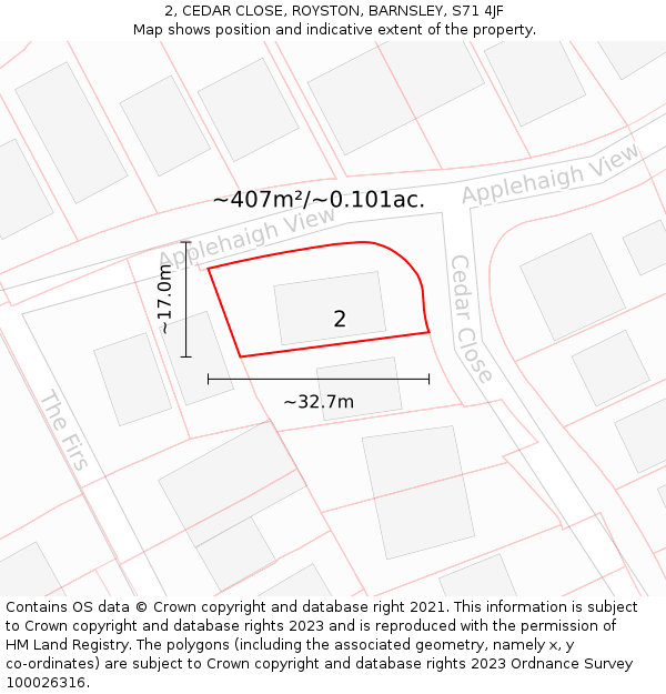 2, CEDAR CLOSE, ROYSTON, BARNSLEY, S71 4JF: Plot and title map