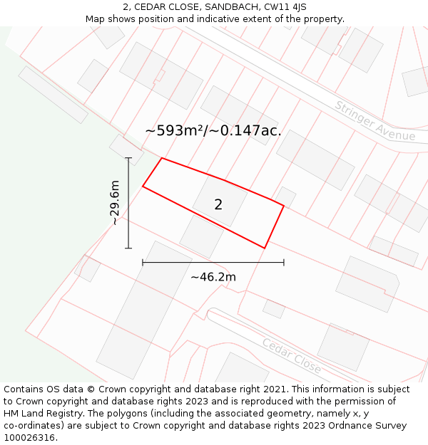 2, CEDAR CLOSE, SANDBACH, CW11 4JS: Plot and title map