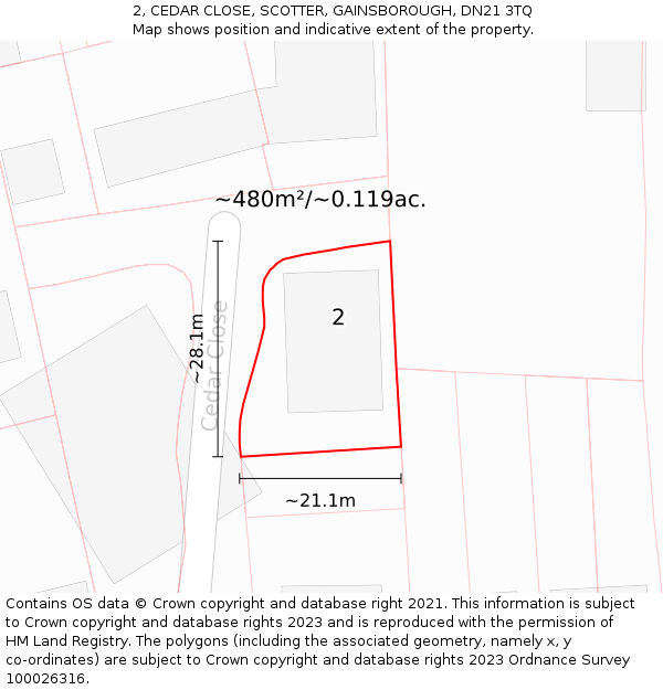 2, CEDAR CLOSE, SCOTTER, GAINSBOROUGH, DN21 3TQ: Plot and title map