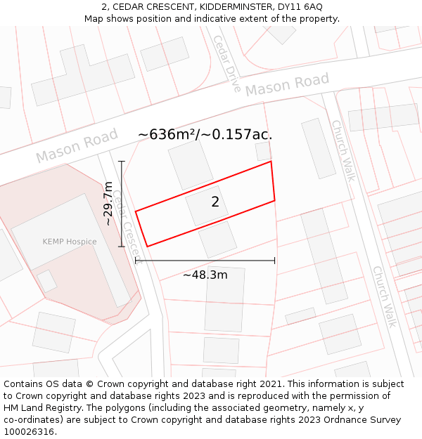2, CEDAR CRESCENT, KIDDERMINSTER, DY11 6AQ: Plot and title map