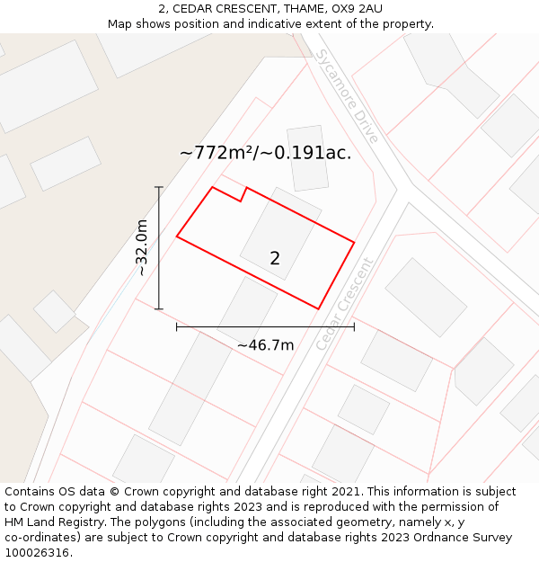 2, CEDAR CRESCENT, THAME, OX9 2AU: Plot and title map