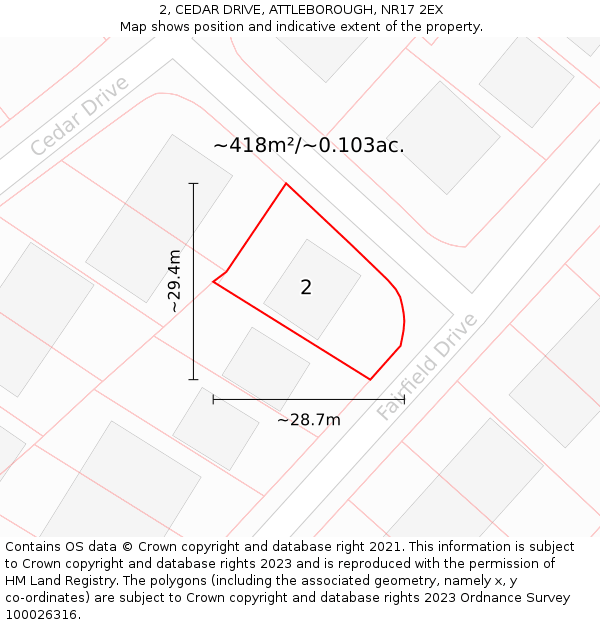 2, CEDAR DRIVE, ATTLEBOROUGH, NR17 2EX: Plot and title map