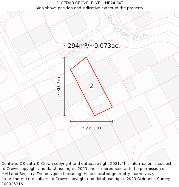 2, CEDAR GROVE, BLYTH, NE24 3XT: Plot and title map