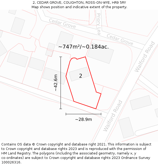 2, CEDAR GROVE, COUGHTON, ROSS-ON-WYE, HR9 5RY: Plot and title map