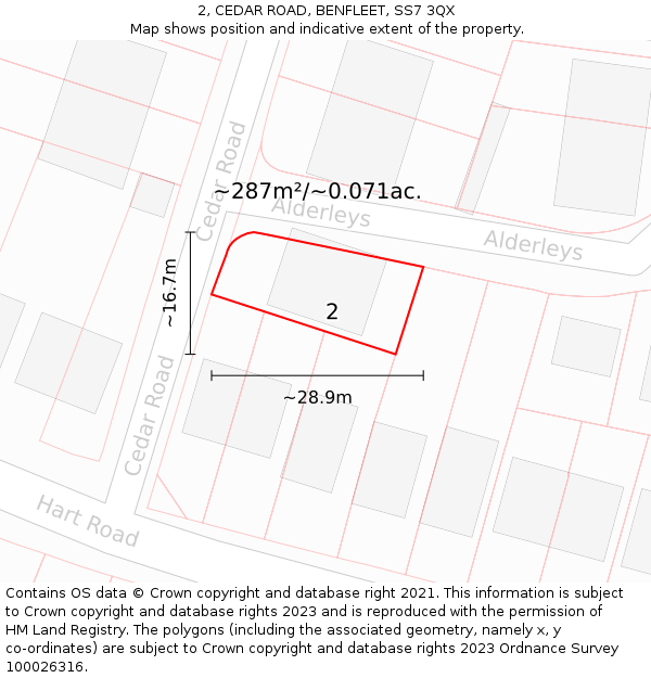 2, CEDAR ROAD, BENFLEET, SS7 3QX: Plot and title map