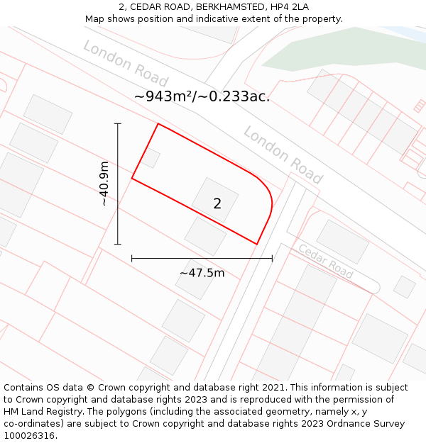 2, CEDAR ROAD, BERKHAMSTED, HP4 2LA: Plot and title map