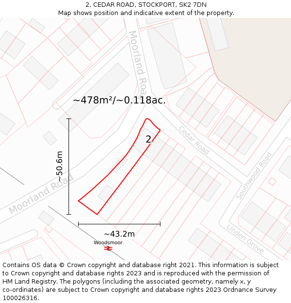 2, CEDAR ROAD, STOCKPORT, SK2 7DN: Plot and title map
