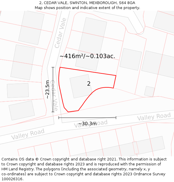 2, CEDAR VALE, SWINTON, MEXBOROUGH, S64 8GA: Plot and title map