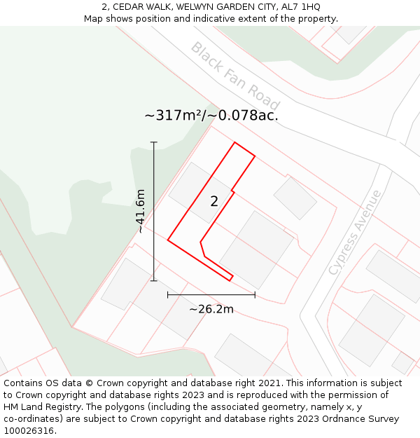 2, CEDAR WALK, WELWYN GARDEN CITY, AL7 1HQ: Plot and title map