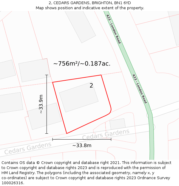 2, CEDARS GARDENS, BRIGHTON, BN1 6YD: Plot and title map