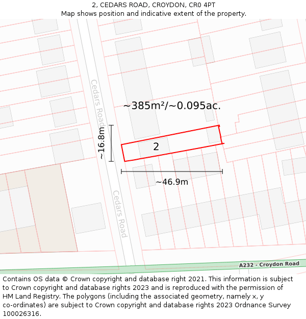 2, CEDARS ROAD, CROYDON, CR0 4PT: Plot and title map