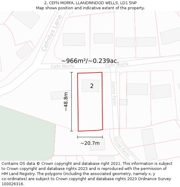 2, CEFN MORFA, LLANDRINDOD WELLS, LD1 5NP: Plot and title map