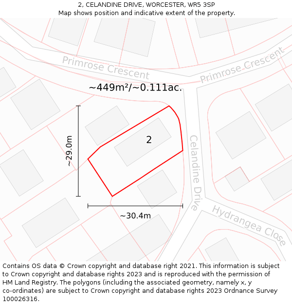 2, CELANDINE DRIVE, WORCESTER, WR5 3SP: Plot and title map