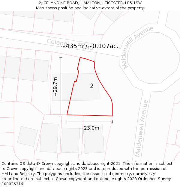 2, CELANDINE ROAD, HAMILTON, LEICESTER, LE5 1SW: Plot and title map
