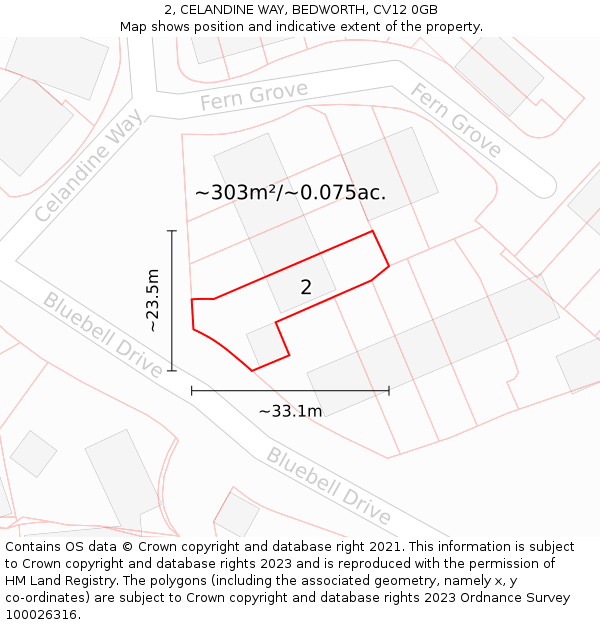 2, CELANDINE WAY, BEDWORTH, CV12 0GB: Plot and title map
