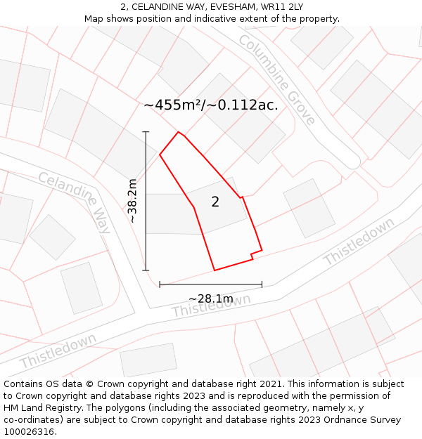 2, CELANDINE WAY, EVESHAM, WR11 2LY: Plot and title map