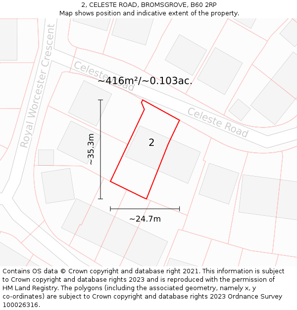 2, CELESTE ROAD, BROMSGROVE, B60 2RP: Plot and title map