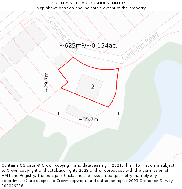 2, CENTAINE ROAD, RUSHDEN, NN10 9FH: Plot and title map