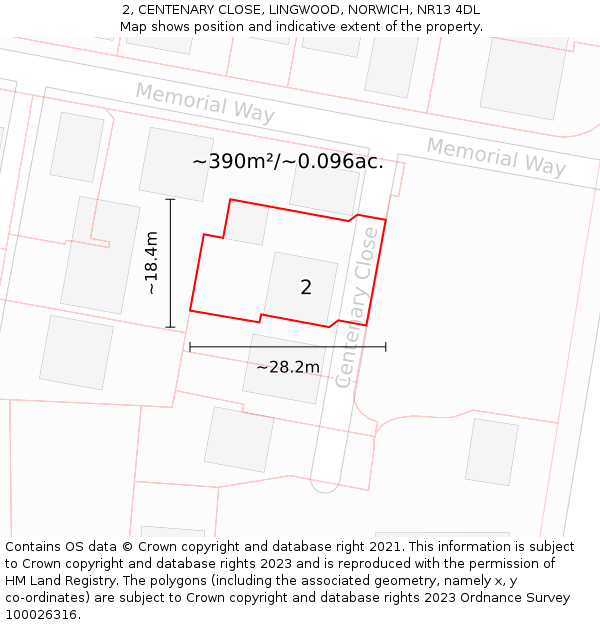 2, CENTENARY CLOSE, LINGWOOD, NORWICH, NR13 4DL: Plot and title map