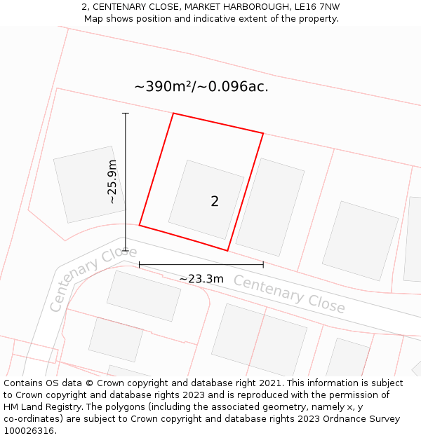 2, CENTENARY CLOSE, MARKET HARBOROUGH, LE16 7NW: Plot and title map