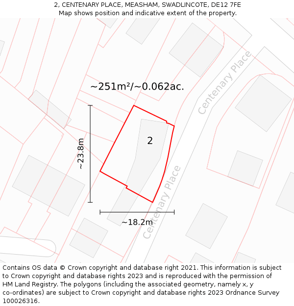 2, CENTENARY PLACE, MEASHAM, SWADLINCOTE, DE12 7FE: Plot and title map
